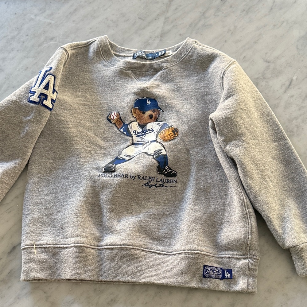 Ralph Lauren Kids Gray Dodgers Polo Bear Sweatshirt